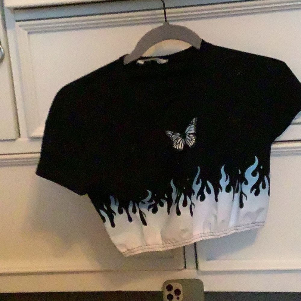 Cute fire butterfly cropped t